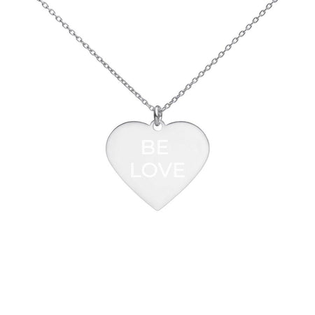 Be Love Necklace - Engraved Silver Heart with White Rhodium Coating on The Good Shop Online Store