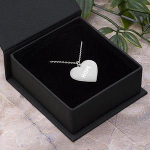 Childhope "HOPE" Silver Heart Necklace with White Rhodium Coating on The Good Shop Online Store