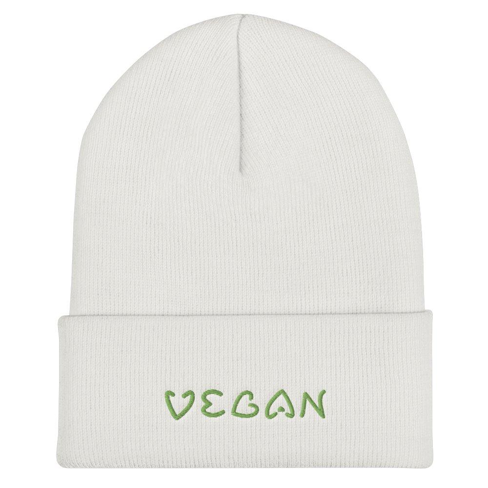 White Vegan Beanie - Cuffed - Heart tag on The Good Shop Online Store