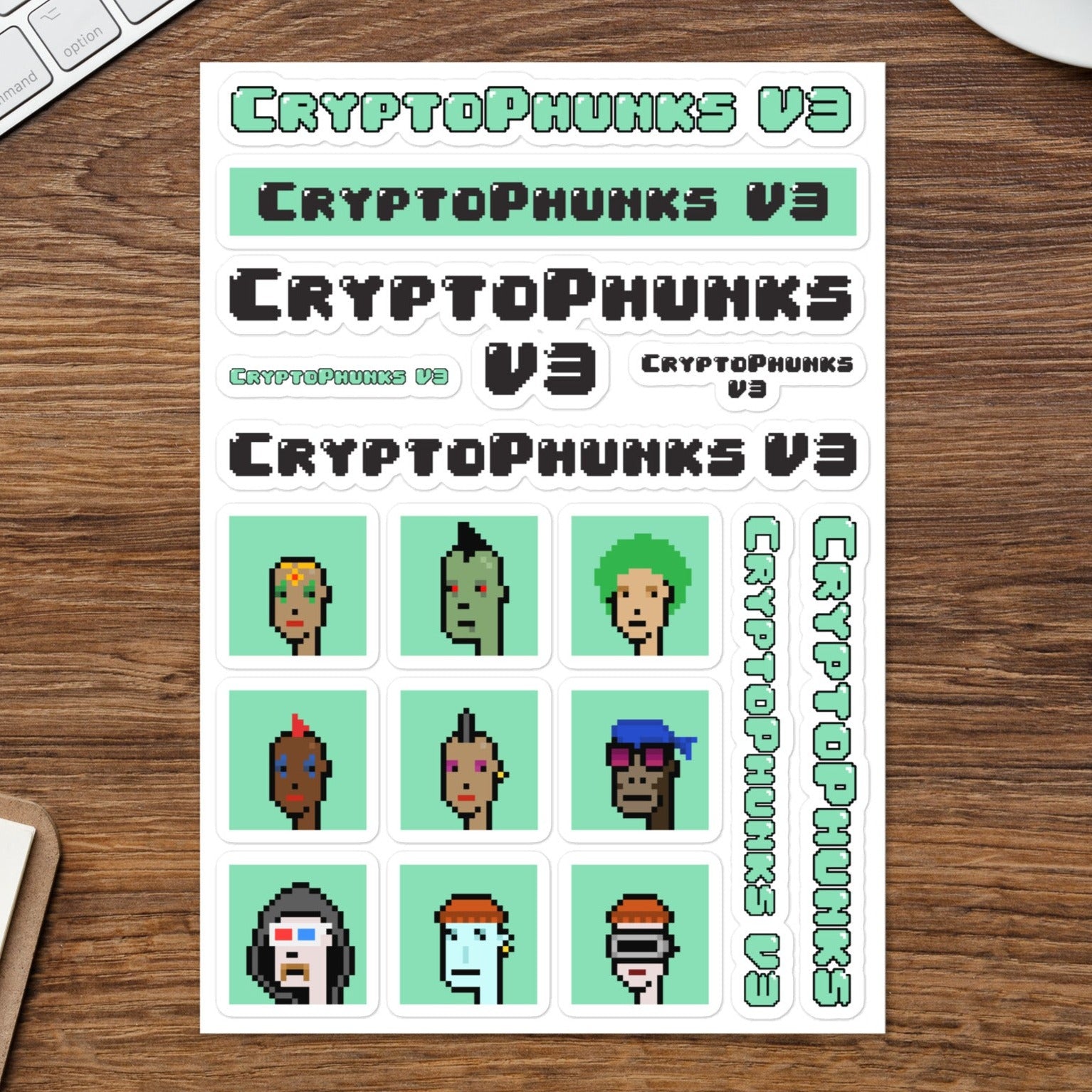 17 CryptoPhunks V3 Stickers - 5.83″×8.27″ Sheet on The Good Shop Online Store