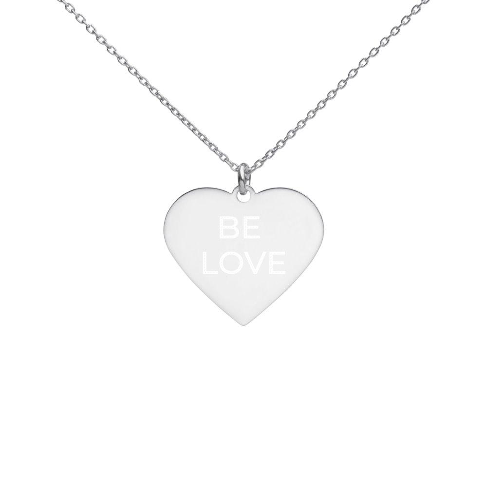 Be Love Necklace - Engraved Silver Heart with White Rhodium Coating on The Good Shop Online Store