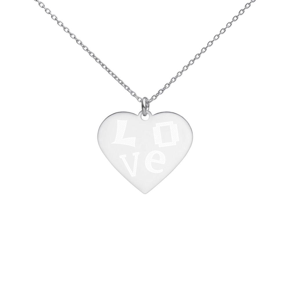 Engraved Love Silver Heart Necklace with White Rhodium Coating on The Good Shop Online Store
