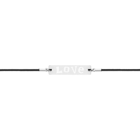 Love Bracelet Silver Bar with White Rhodium Coating and Vegan Leather String on The Good Shop Online Store