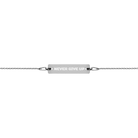 Never Give Up Engraved Silver Bar Bracelet with Vegan Leather String and Black Rhodium Coating on The Good Shop Online Store