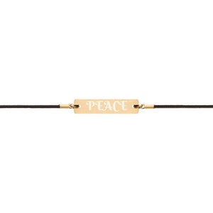 Peace Bracelet - Engraved 24K Gold Coated Silver Bar with Vegan Leather String on The Good Shop Online Store