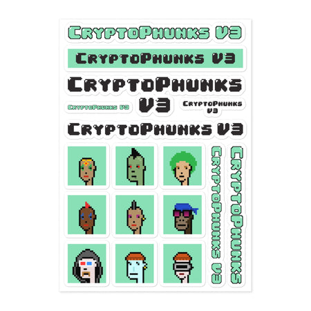 Sheet of 17 CryptoPhunks V3 Stickers on The Good Shop Online Store