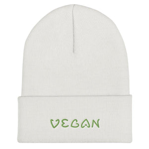 White Vegan Beanie - Cuffed - Heart tag on The Good Shop Online Store